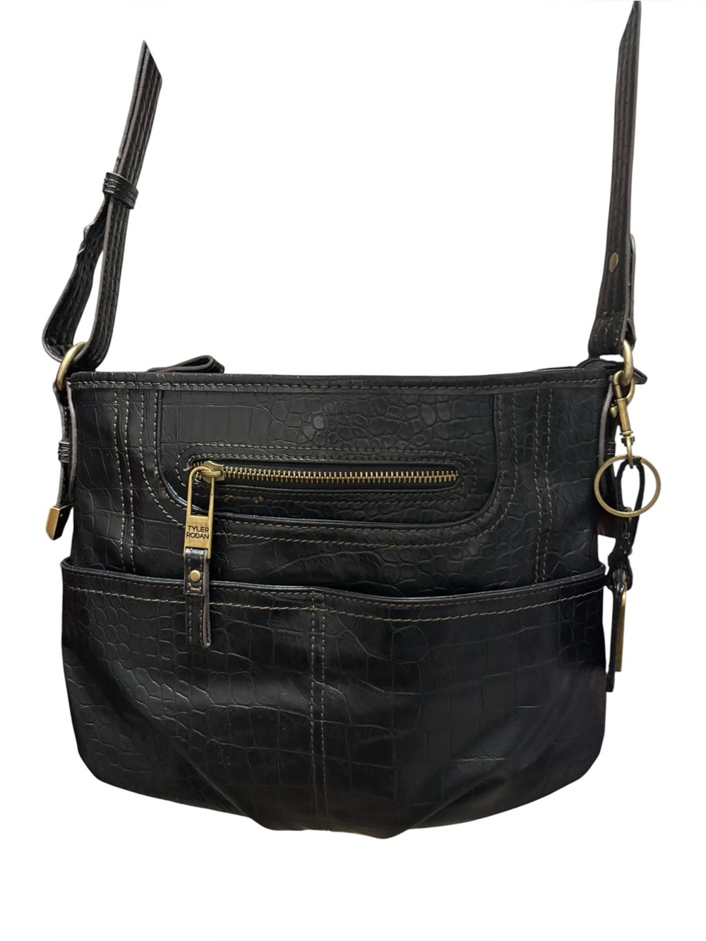 Tyler Rodan Black Croc Embossed Faux Leather Hobo Shoulder Bag Y2K